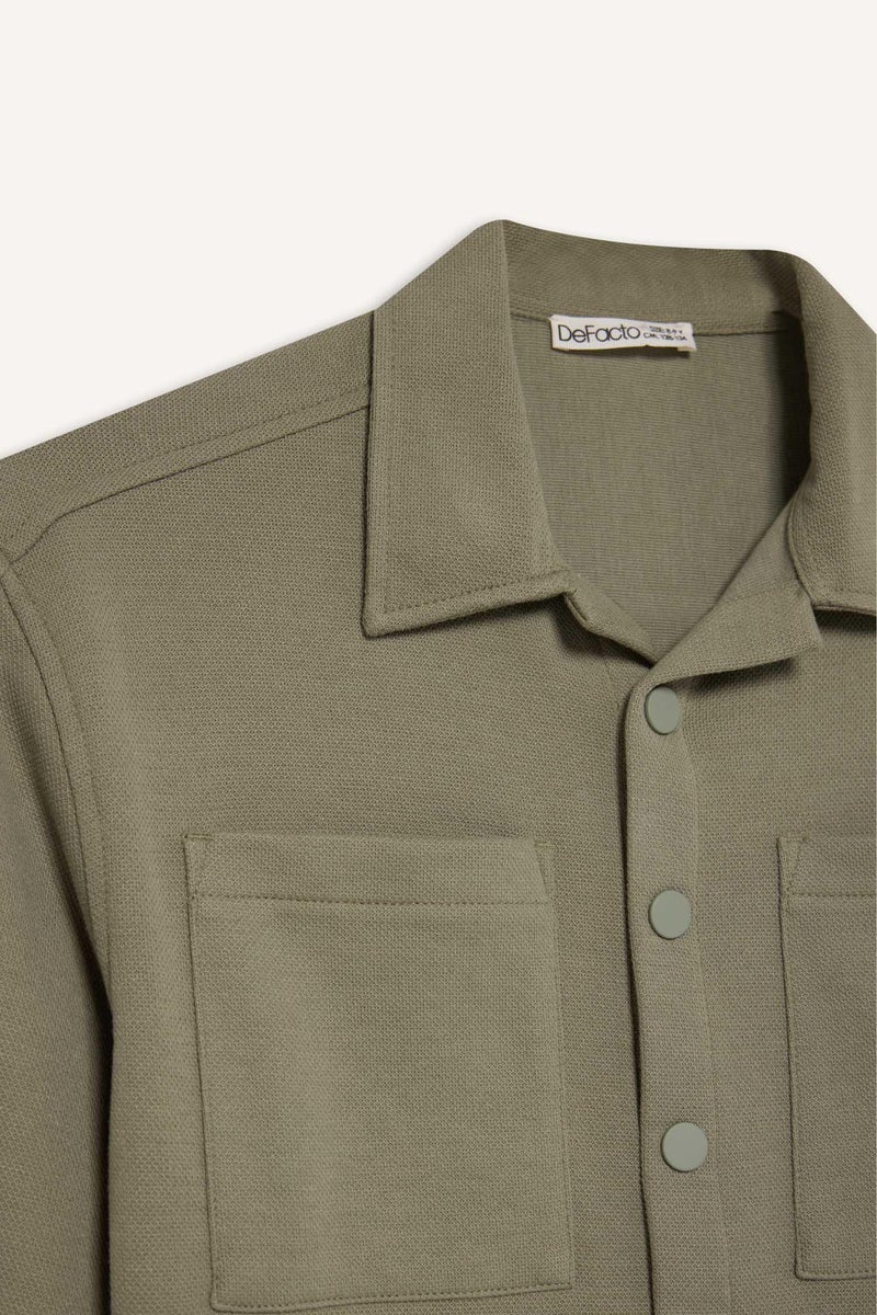 DeFacto Green Boy Boy Oversize Fit Polo Neck Long Sleeve Shirt Casual - Image 5